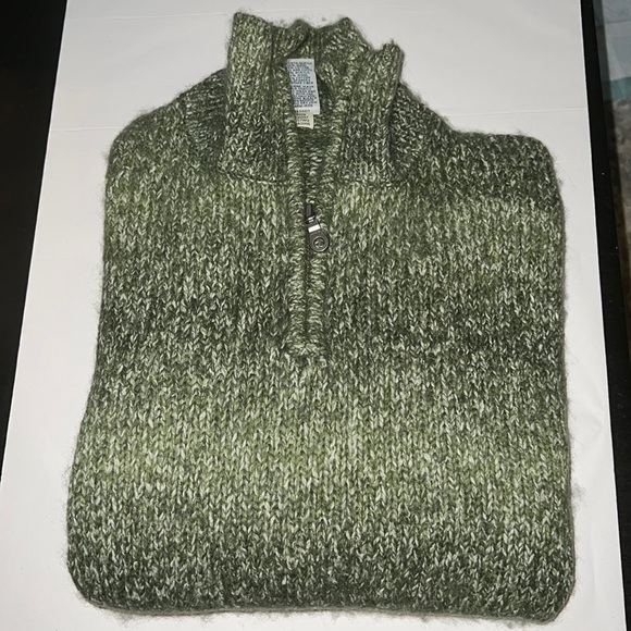 GAP wool blend zip up turtleneck green white speckled sweater Sz M - Picture 1 of 3
